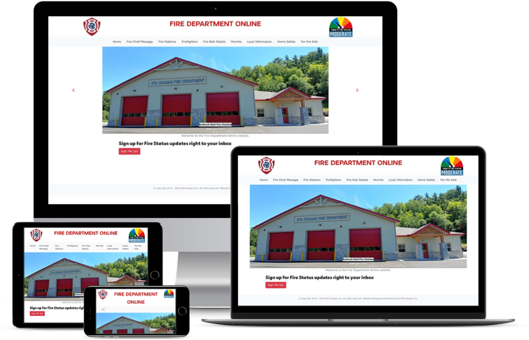 Various screen devices showing screen shots of the Fire Department Software main page